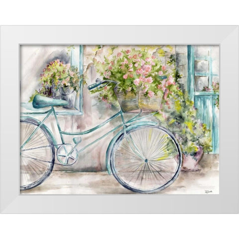 Paris Bicycle Landscape White Modern Wood Framed Art Print by Tre Sorelle Studios