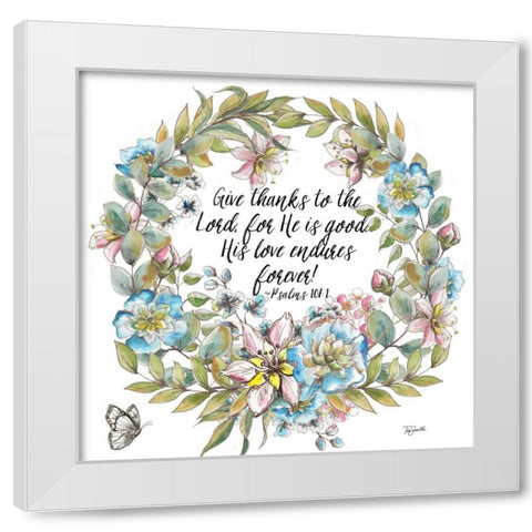 Boho Floral Wreath Psalms I White Modern Wood Framed Art Print by Tre Sorelle Studios
