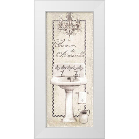 Fleur de Lis Bath Panel I  White Modern Wood Framed Art Print by Cusson, Marie Elaine
