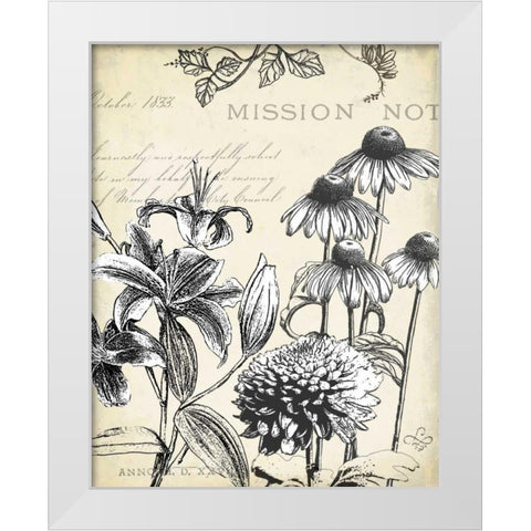 Pen and Ink Floral Study III  White Modern Wood Framed Art Print by Cusson, Marie Elaine