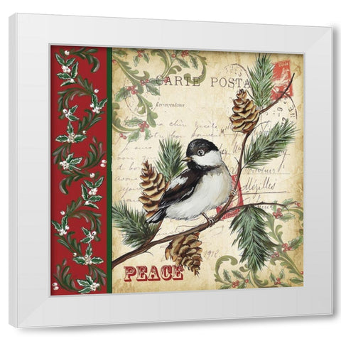 Christmas Bird Postcard I White Modern Wood Framed Art Print by Tre Sorelle Studios