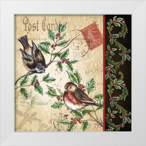 Christmas Bird Postcard II White Modern Wood Framed Art Print by Tre Sorelle Studios