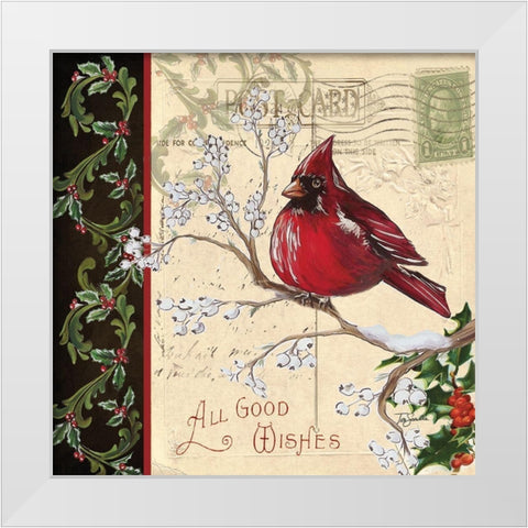 Christmas Bird Postcard III White Modern Wood Framed Art Print by Tre Sorelle Studios