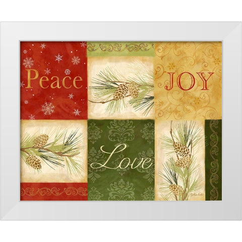 Peace Love Joy Pinecones rectangle White Modern Wood Framed Art Print by Coulter, Cynthia