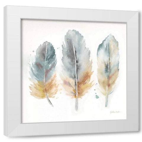Watercolor Feathers Neutral I White Modern Wood Framed Art Print by Coulter, Cynthia