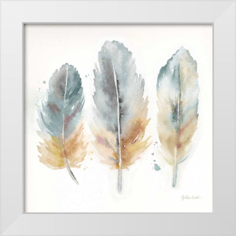 Watercolor Feathers Neutral I White Modern Wood Framed Art Print by Coulter, Cynthia