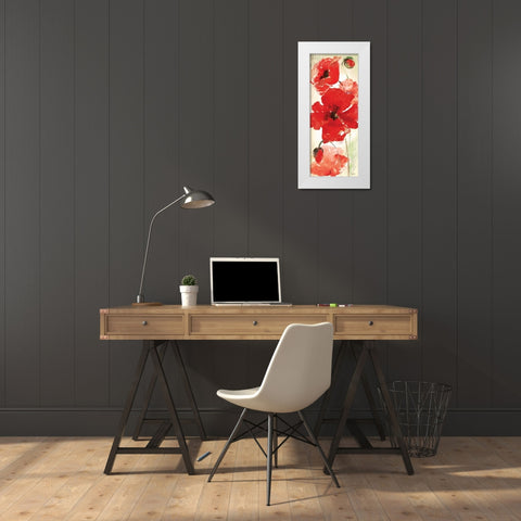 Watercolor Red Poppies Panel I White Modern Wood Framed Art Print by Tre Sorelle Studios