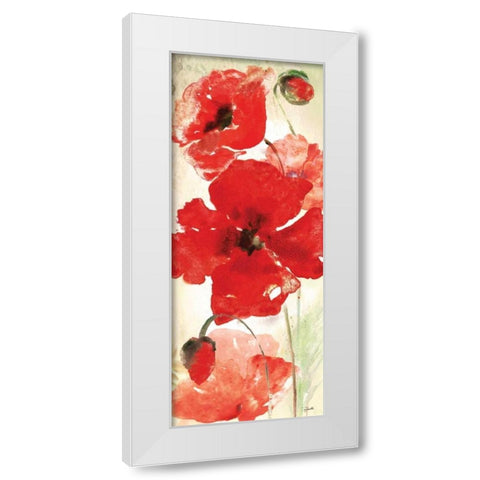 Watercolor Red Poppies Panel I White Modern Wood Framed Art Print by Tre Sorelle Studios