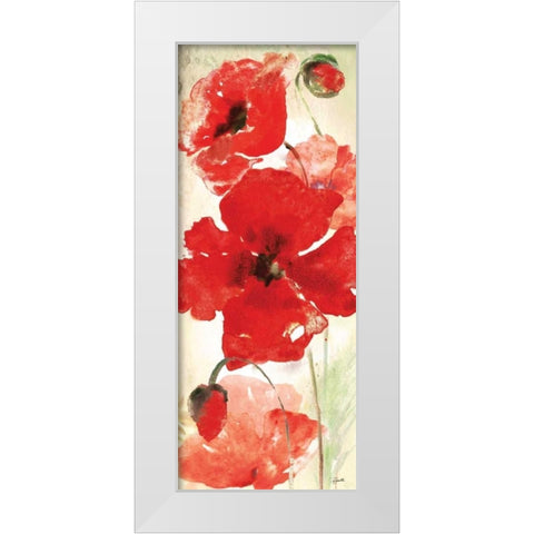 Watercolor Red Poppies Panel I White Modern Wood Framed Art Print by Tre Sorelle Studios