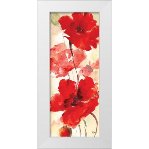 Watercolor Red Poppies Panel II White Modern Wood Framed Art Print by Tre Sorelle Studios