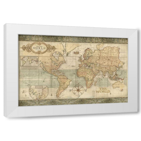 Classic World Map  White Modern Wood Framed Art Print by Coulter, Cynthia