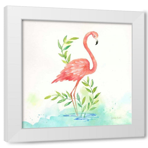 Pink Flamingos I   White Modern Wood Framed Art Print by Coulter, Cynthia