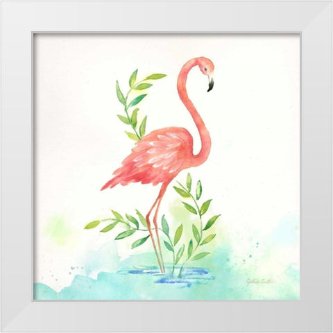 Pink Flamingos I   White Modern Wood Framed Art Print by Coulter, Cynthia