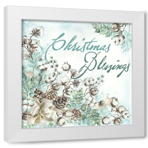 Christmas Blessings Cotton Boll square White Modern Wood Framed Art Print by Tre Sorelle Studios