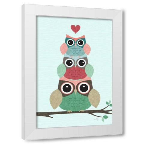 Stacked Owls White Modern Wood Framed Art Print by Noonday Design