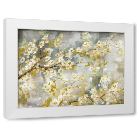 Golden Cherry Blossoms White Modern Wood Framed Art Print by Tre Sorelle Studios