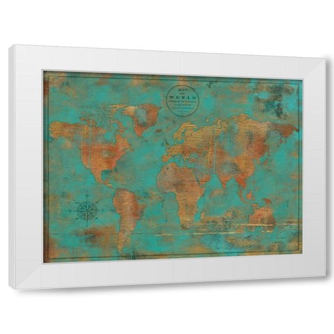 Rustic World Map White Modern Wood Framed Art Print by Elaine-Cusson, Marie