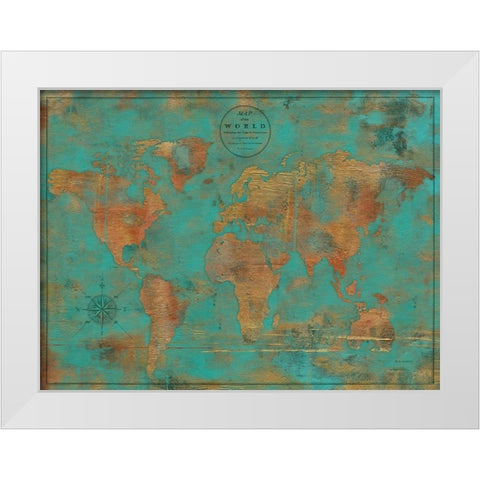 Rustic World Map White Modern Wood Framed Art Print by Elaine-Cusson, Marie
