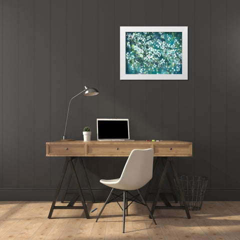 Teal Blossoms Landscape White Modern Wood Framed Art Print by Tre Sorelle Studios