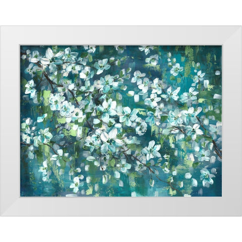 Teal Blossoms Landscape White Modern Wood Framed Art Print by Tre Sorelle Studios