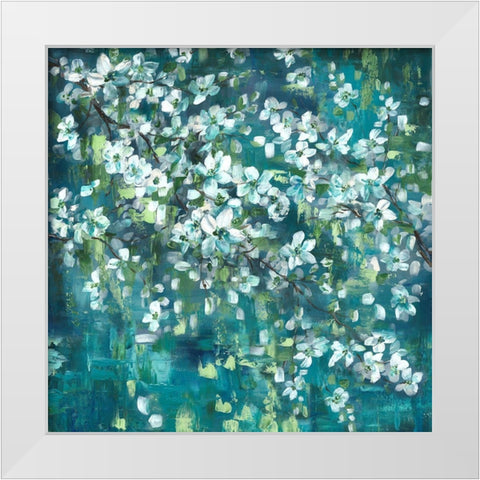 Teal Blossoms Square White Modern Wood Framed Art Print by Tre Sorelle Studios