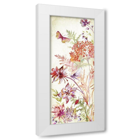 Colorful Wildflowers and Butterflies Panel II White Modern Wood Framed Art Print by Tre Sorelle Studios