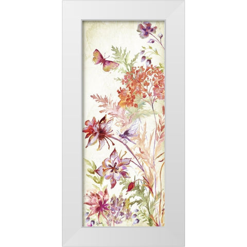 Colorful Wildflowers and Butterflies Panel II White Modern Wood Framed Art Print by Tre Sorelle Studios