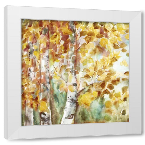 Watercolor Fall Aspens Square White Modern Wood Framed Art Print by Tre Sorelle Studios