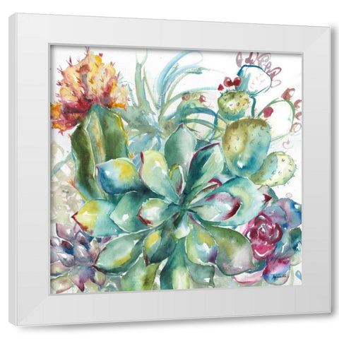 Succulent Garden Watercolor I White Modern Wood Framed Art Print by Tre Sorelle Studios