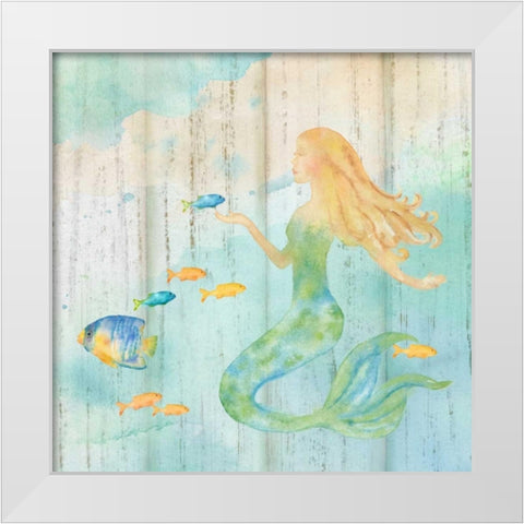 Sea Splash Mermaid Woodgrain II White Modern Wood Framed Art Print by Coulter, Cynthia