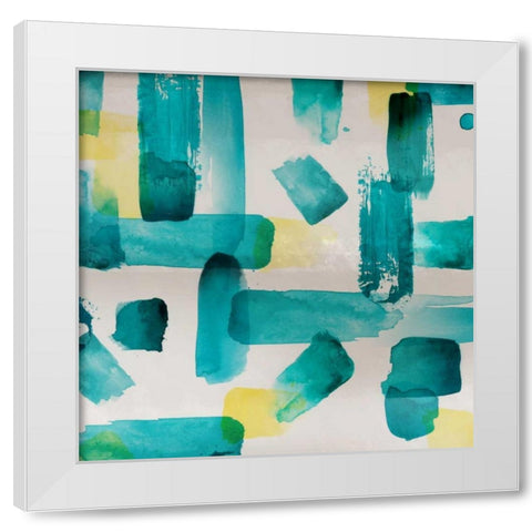Aqua Abstract Square I White Modern Wood Framed Art Print by Northern Lights
