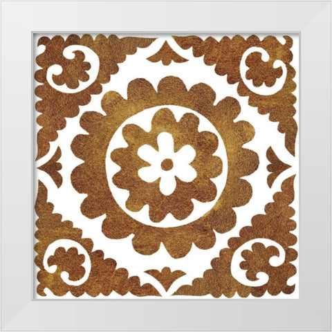 Golden Opportunity Suzani IV White Modern Wood Framed Art Print by Nancy Green Design