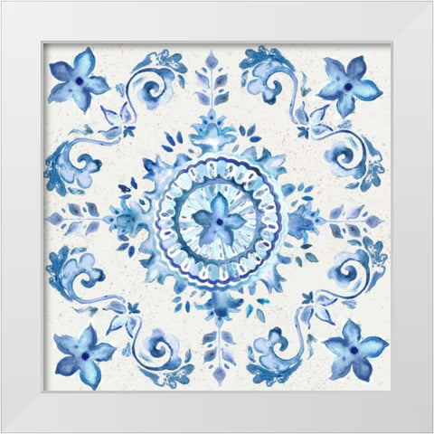 Artisan Medallions White/Blue II White Modern Wood Framed Art Print by Tre Sorelle Studios