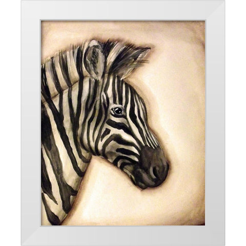 Zebra Portrait White Modern Wood Framed Art Print by Tre Sorelle Studios