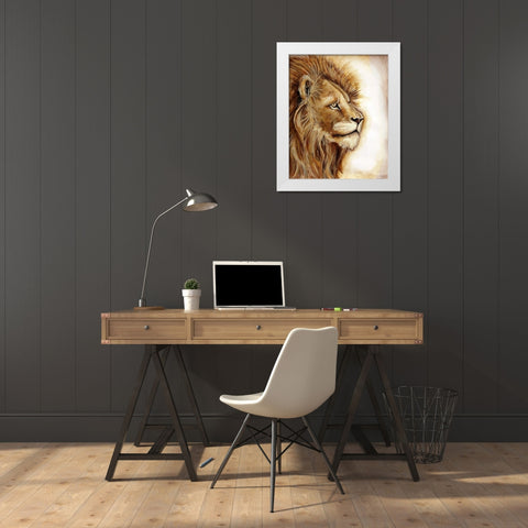Lion Portrait White Modern Wood Framed Art Print by Tre Sorelle Studios