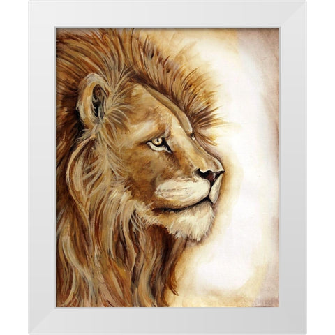 Lion Portrait White Modern Wood Framed Art Print by Tre Sorelle Studios
