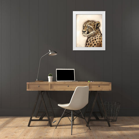 Cheetah Portrait White Modern Wood Framed Art Print by Tre Sorelle Studios