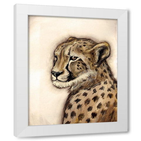 Cheetah Portrait White Modern Wood Framed Art Print by Tre Sorelle Studios