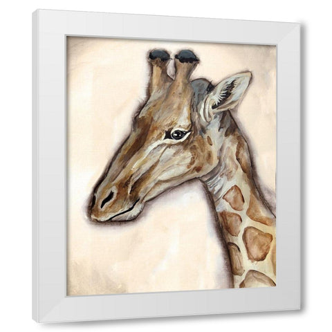 Giraffe Portrait White Modern Wood Framed Art Print by Tre Sorelle Studios