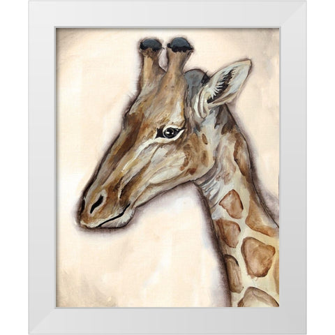 Giraffe Portrait White Modern Wood Framed Art Print by Tre Sorelle Studios