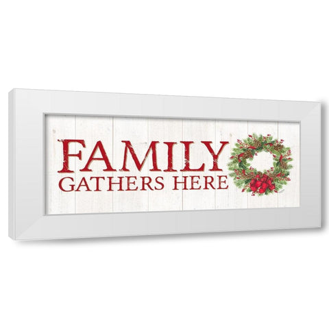 Home for the Holidays Family Gathers Here Wreath Sign White Modern Wood Framed Art Print by Reed, Tara