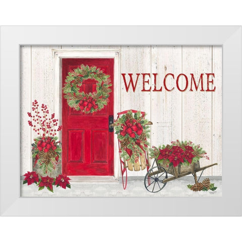 Home for the Holidays Front Door Scene  White Modern Wood Framed Art Print by Reed, Tara
