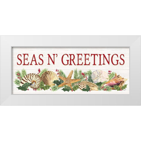 Seas N Greetings panel sign White Modern Wood Framed Art Print by Reed, Tara