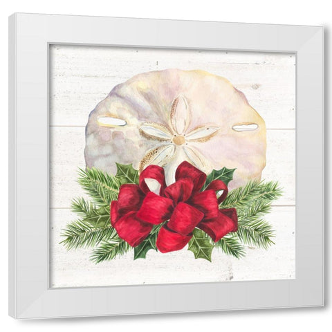 Christmas by the Sea Sanddollar square White Modern Wood Framed Art Print by Reed, Tara
