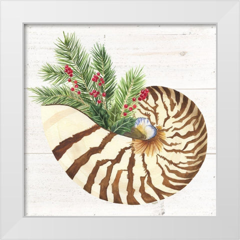 Christmas by the Sea Nautilus square White Modern Wood Framed Art Print by Reed, Tara