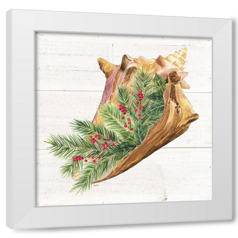 Christmas by the Sea Conch square White Modern Wood Framed Art Print by Reed, Tara