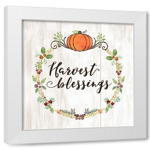Pumpkin Spice Harvest Blessings White Modern Wood Framed Art Print by Noonday Designs
