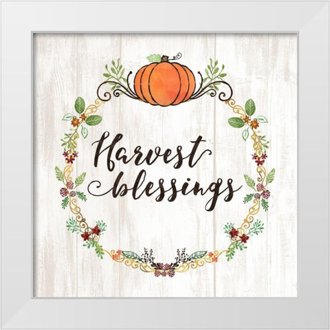Pumpkin Spice Harvest Blessings White Modern Wood Framed Art Print by Noonday Designs