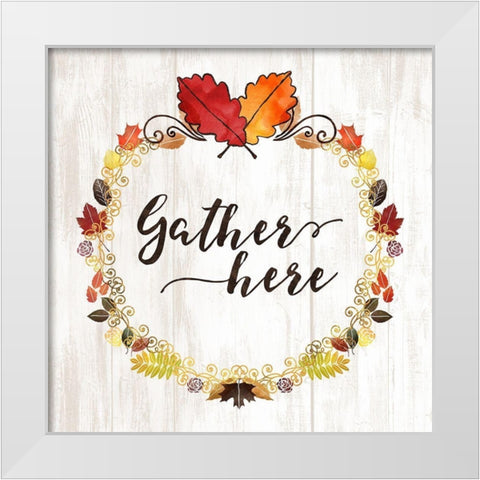 Pumpkin Spice Gather Here White Modern Wood Framed Art Print by Noonday Designs