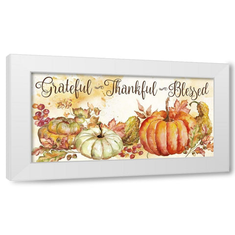 Watercolor Harvest Pumpkin Grateful Thankful Blessed White Modern Wood Framed Art Print by Tre Sorelle Studios